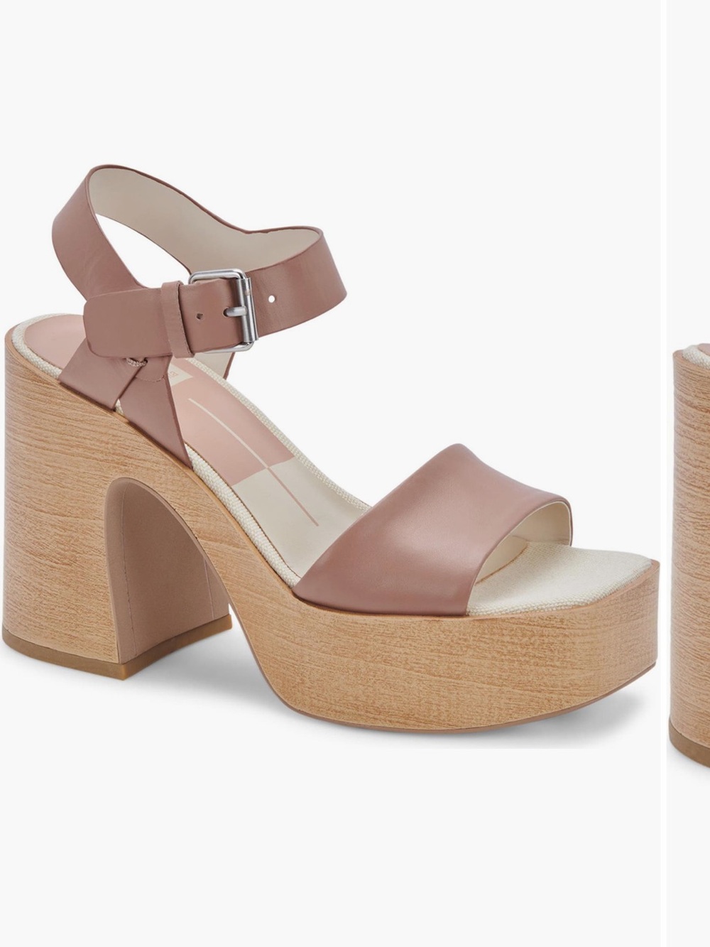 Dolce Vita Blush Leather Platform Sandal with Wood-Look Block Heel